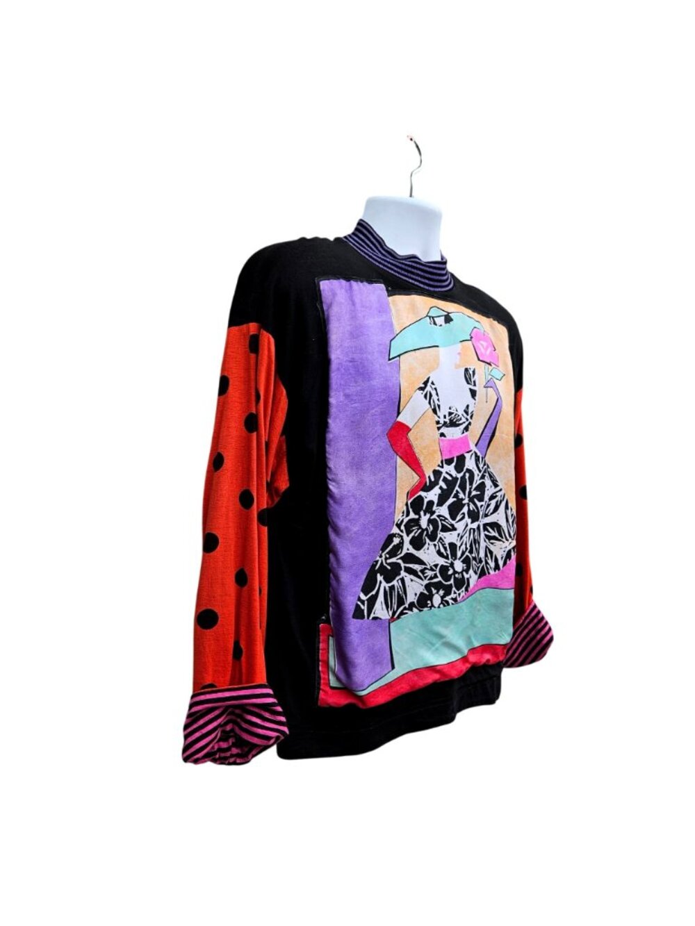 80s Reversible Polka Dot Stripe Graphic Cotton Top Unisex L/XL Mona Lisa - Picture 11 of 16
